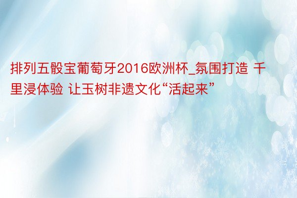 排列五骰宝葡萄牙2016欧洲杯_氛围打造 千里浸体验 让玉树非遗文化“活起来”