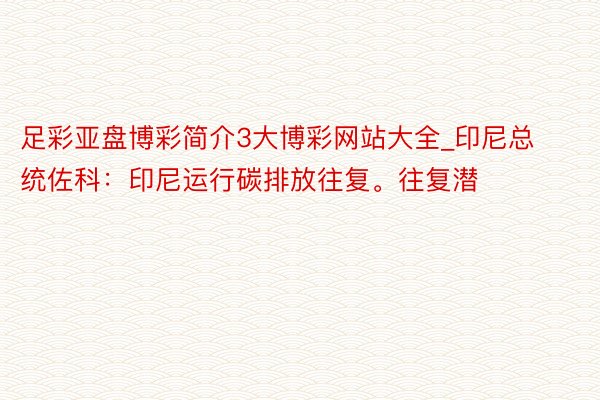 足彩亚盘博彩简介3大博彩网站大全_印尼总统佐科：印尼运行碳排放往复。往复潜